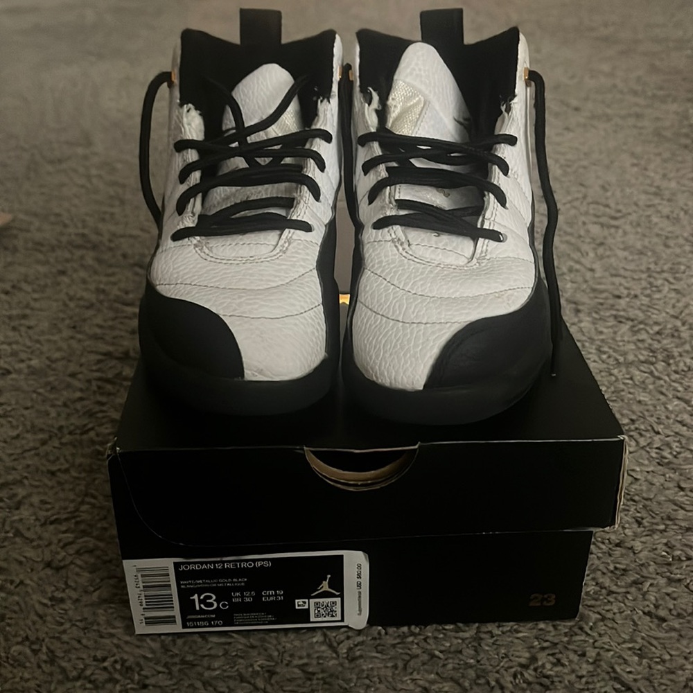 Jordan 12s black white and gold